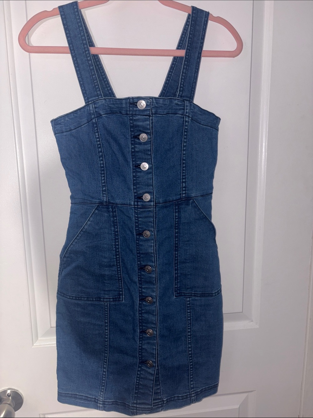 Denim Button-Front Dress in Blue